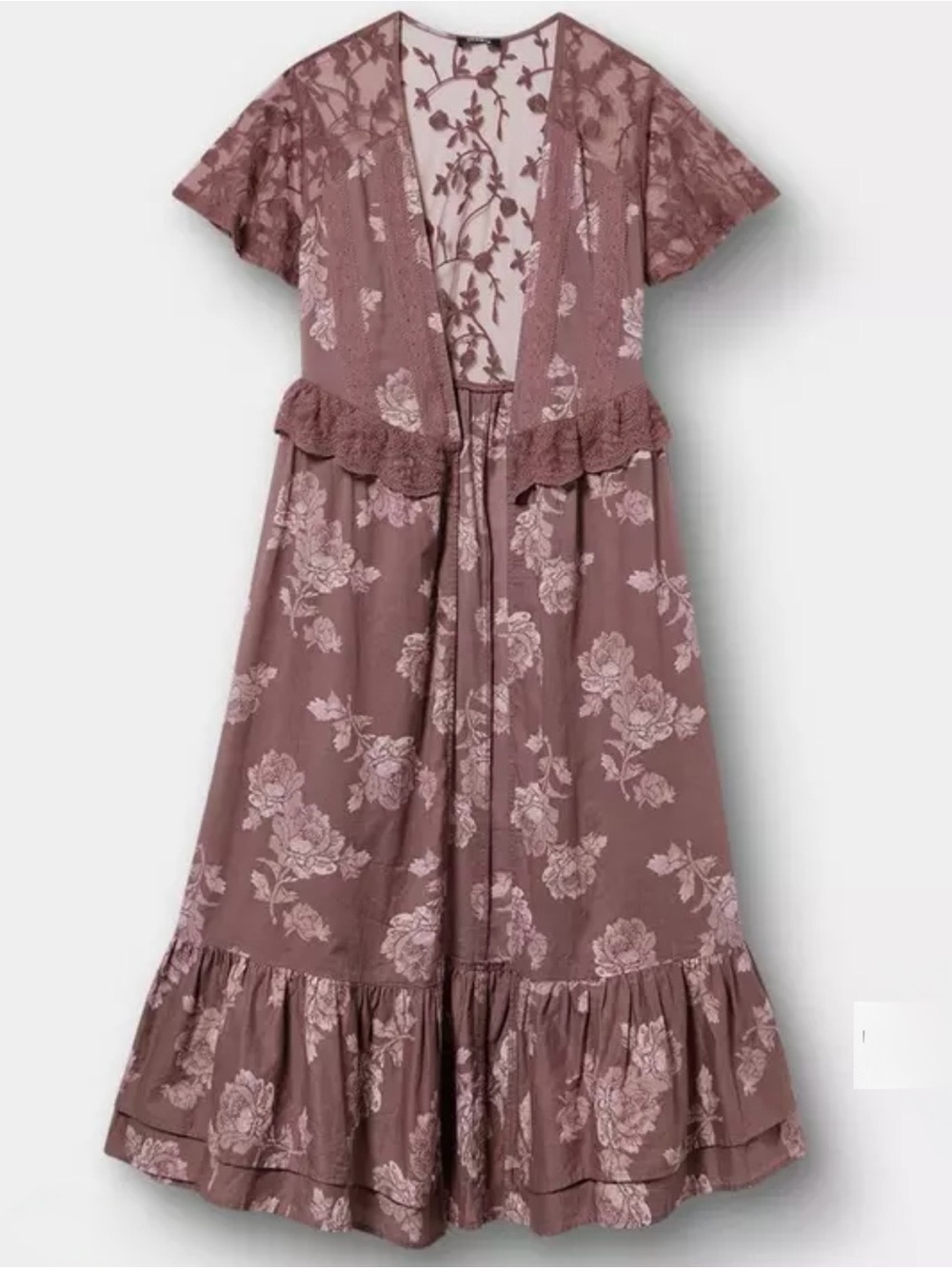 torrid Mauve Floral Stamped Lace Kimono